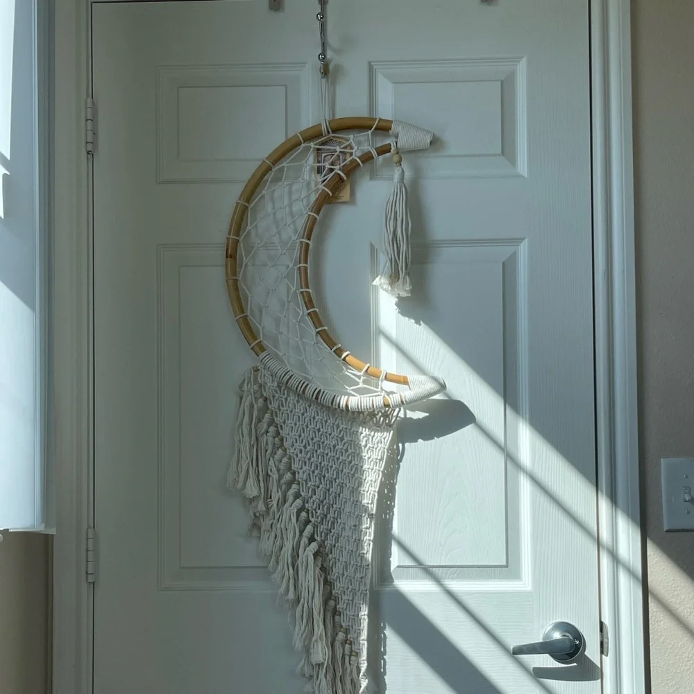 Crescent Moon Dream-Catcher Macramé Hanging Wall Tapestry